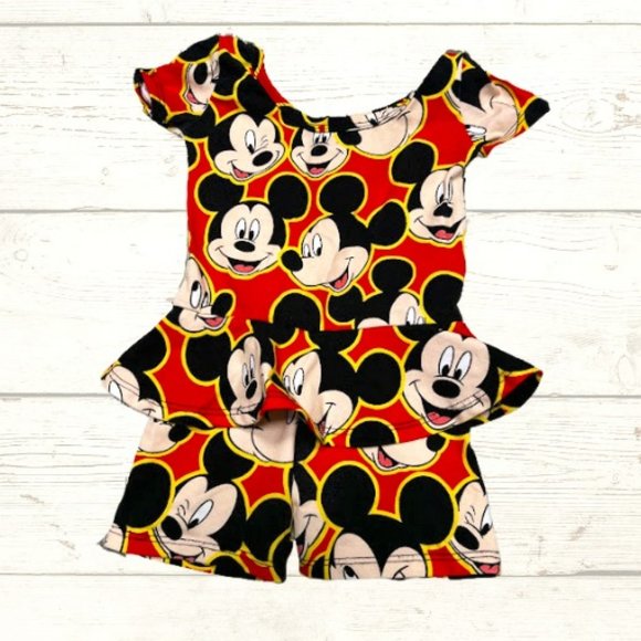 Wild Rich Kids Mickey Mouse Faces Skirted Romper - Picture 1 of 5